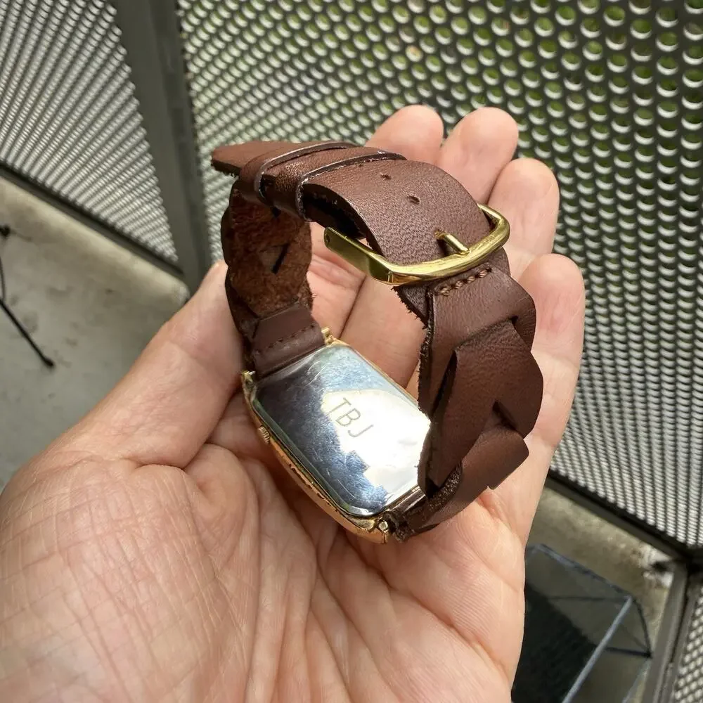 Vintage Orvis Dual Time Gold Plated Men’s Dress Wrist Watch Woven Brown Bracelet